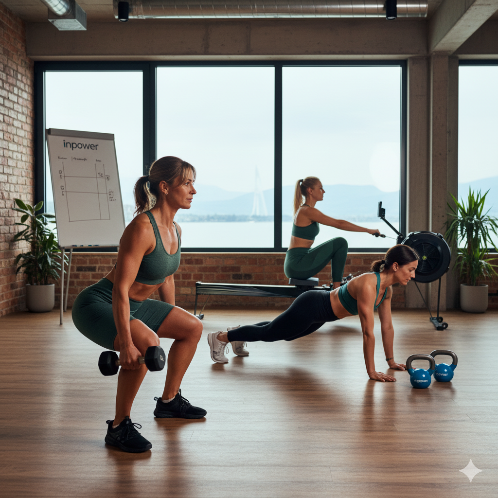 inpower studio in Geneva, performing strength and cardio exercises